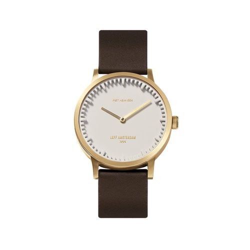 LEFF AMSTERDAM - TUBE WATCH T32 - brass - white case - brown leather strap