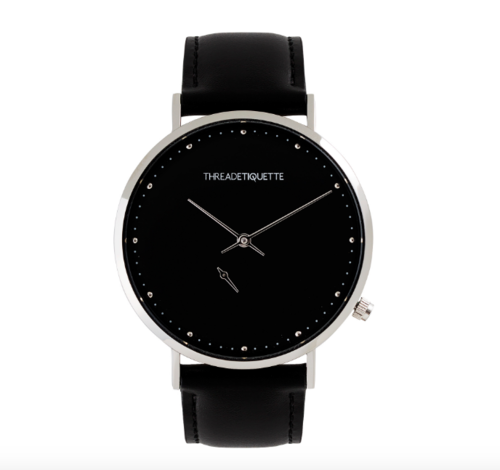 THREAD ETIQUETTE - CHRONO - silver / black face / black leather timepiece / 43 MM