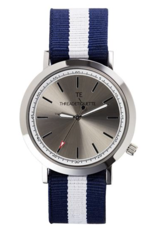 THREAD ETIQUETTE - SPORT - silver / navy & white nato timepiece / 43 MM