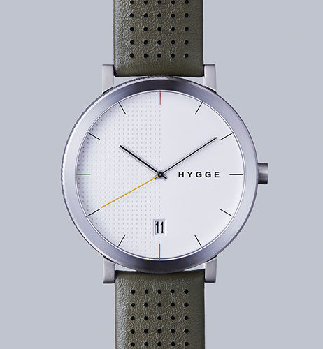 HYGGE - 2203 SERIES - silver khaki leather / 44 MM