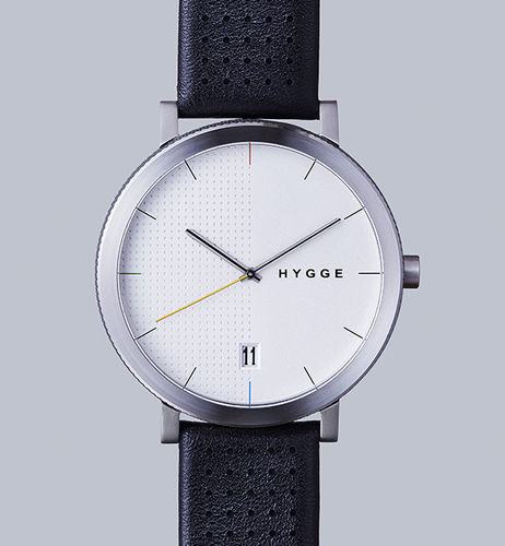 HYGGE - 2203 SERIES - silver black leather / 44 MM
