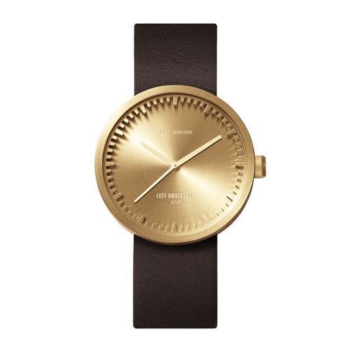 LEFF AMSTERDAM - TUBE WATCH D38 - brass - brown leather strap