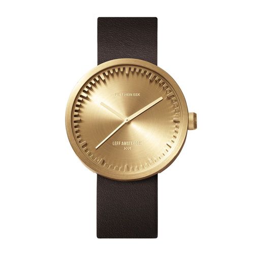 LEFF AMSTERDAM - TUBE WATCH D42 - brass - brown leather strap