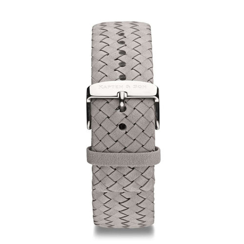 KAPTEN & SON - WOVEN LEATHER STRAP - grey woven leather - silber / 20 MM