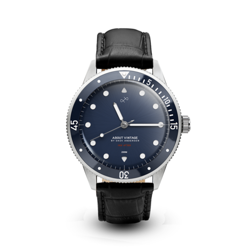 ABOUT VINTAGE - 1926 At'sea - steel - blue - black leather / 39,5 MM