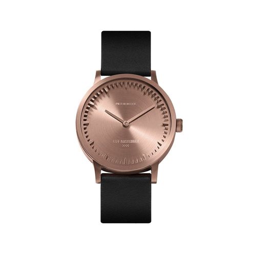 LEFF AMSTERDAM - TUBE WATCH T32 - roségold - black leather strap