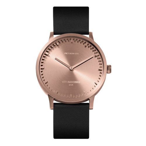 LEFF AMSTERDAM - TUBE WATCH T40 - roségold - black leather strap