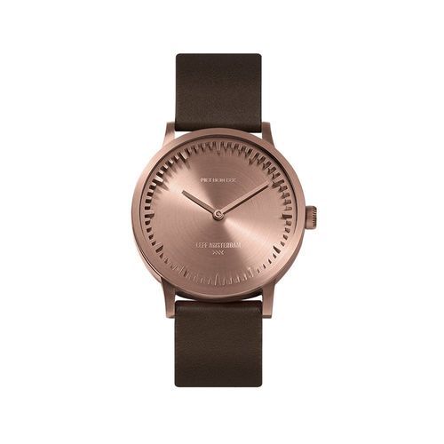 LEFF AMSTERDAM - TUBE WATCH T32 - roségold - brown leather strap