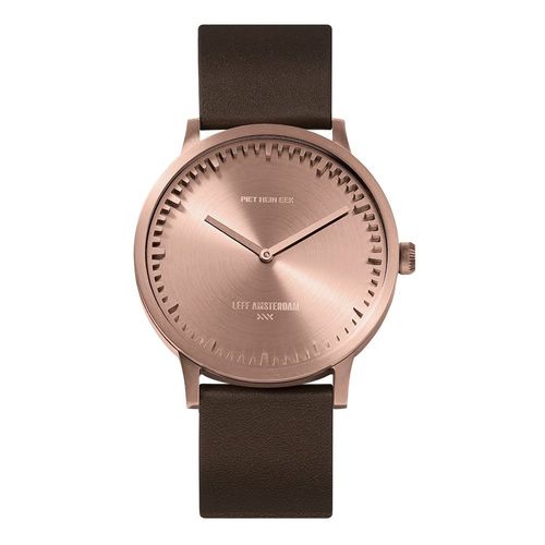 LEFF AMSTERDAM - TUBE WATCH T40 - roségold - brown leather strap