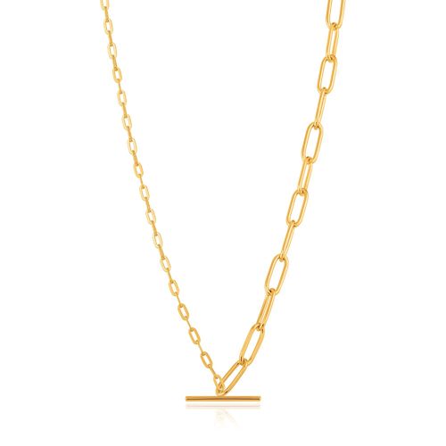 ANIA HAIE - GOLD MIXED LINK T-BAR NECKLACE - gold