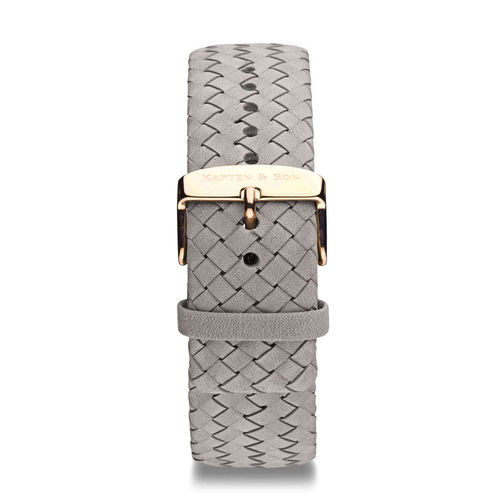 KAPTEN & SON - WOVEN LEATHER STRAP - grey woven leather - rose gold / 20 MM