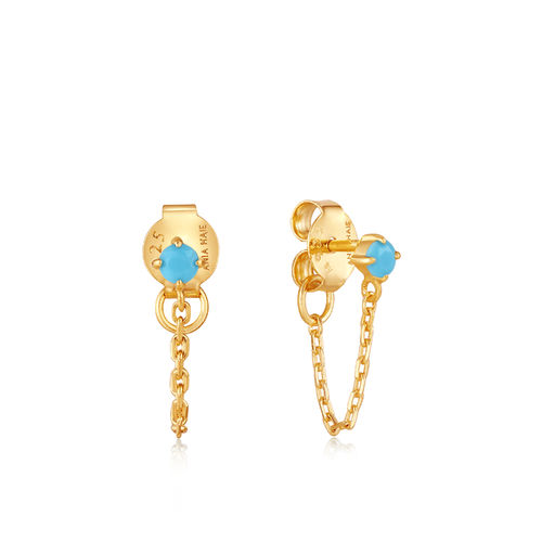 ANIA HAIE - INTO THE BLUE - TURQUOISE CHAIN DROP STUD EARRINGS - gold